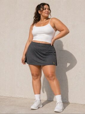 Nola Gray Performance Skort with Yellow Logo Tag